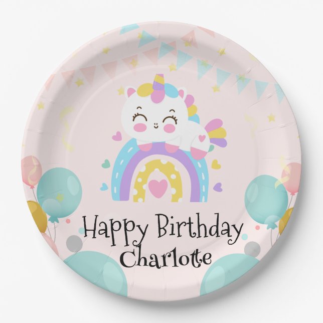 Magical Unicorn rainbow gradient  birthday party  Paper Plates (Front)