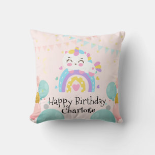Magical Unicorn rainbow gradient birthday party Throw Pillow