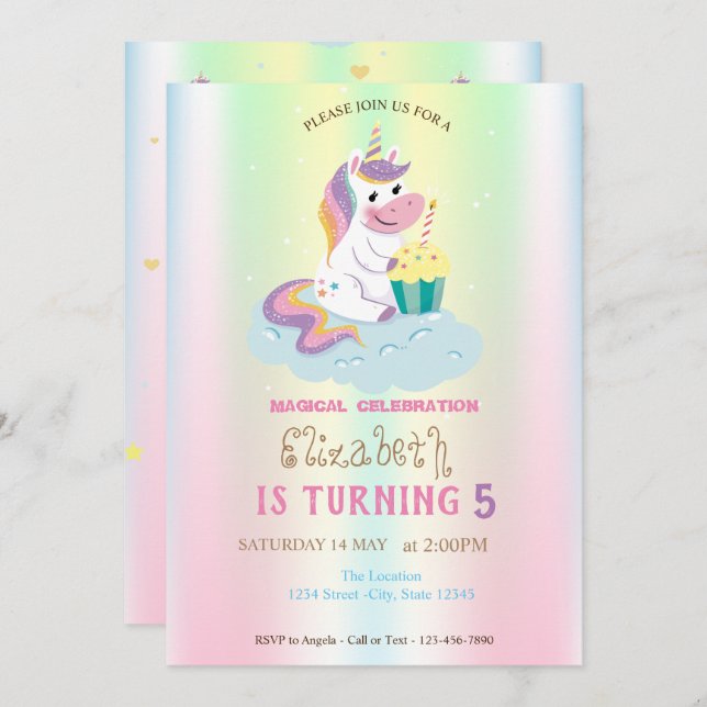Magical Unicorn Rainbow  Iridescent  Birthday Invitation (Front/Back)