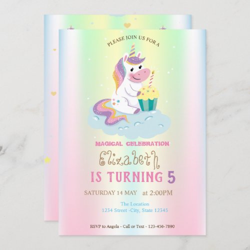 Magical Unicorn Rainbow  Iridescent  Birthday Invitation