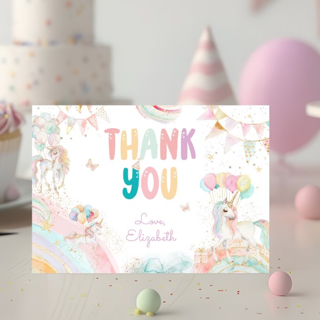 Magical Unicorn Rainbow Pastel Birthday Thank You Card (Creator Uploaded)