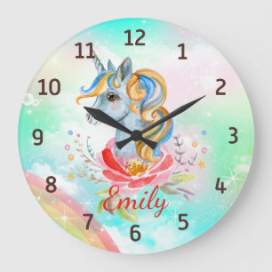Magical Unicorn Rainbow Personalized Wall Clock