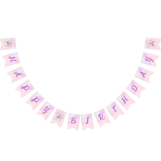 Magical Unicorn Rainbow Pink Birthday Bunting Flags (Pink Magical Unicorn Rainbow Birthday Party Banner)