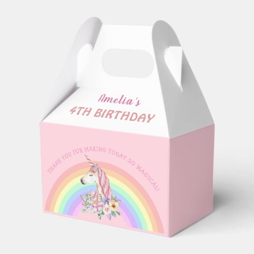 Magical Unicorn Rainbow Pink Birthday Favor Boxes