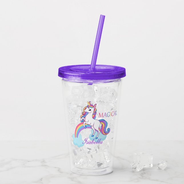 Magical Unicorn Rainbow Purple Acrylic Tumbler (Back Ice)