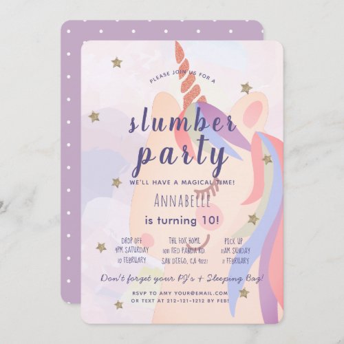 Magical Unicorn Rainbow Slumber Party Birthday Invitation