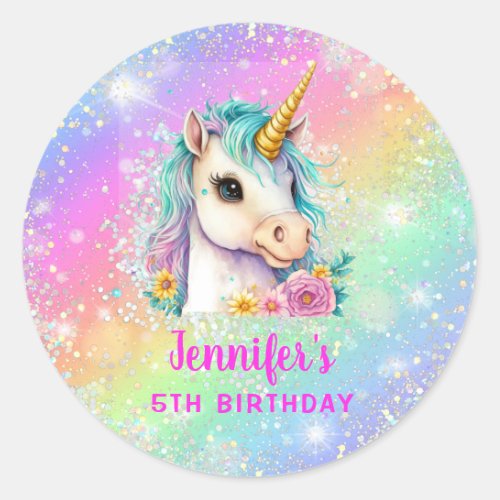 Magical Unicorn Rainbow Sparkle Birthday Classic Round Sticker