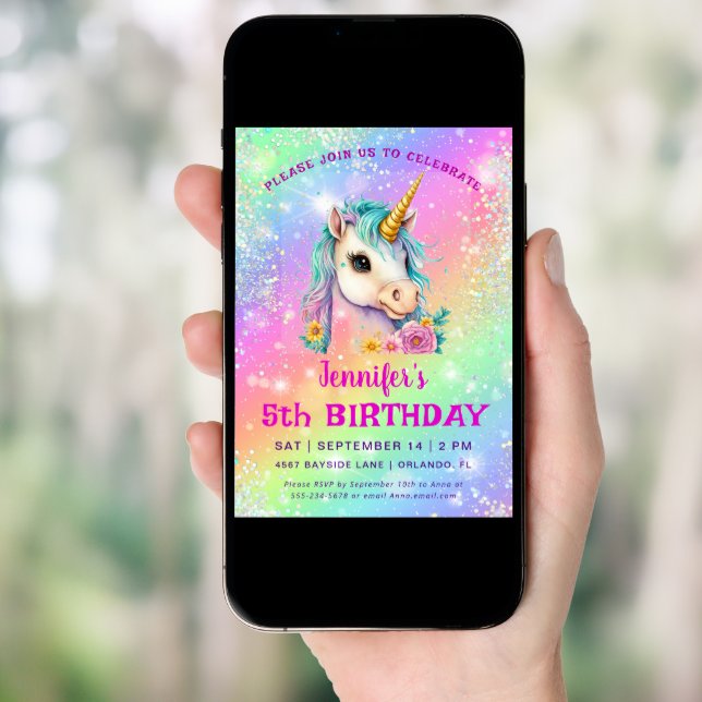 Magical Unicorn Rainbow Sparkles Birthday Invitation (Front Digital)