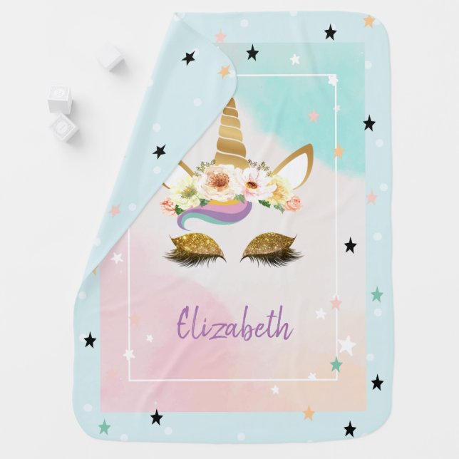 Magical Unicorn,Rainbow, Stars Baby Blanket (In Situ)