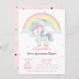 Magical Unicorn Rainbow Stars Birthday Invitation