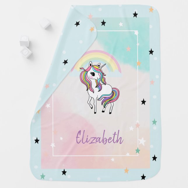Magical Unicorn,Rainbow, Stars, Dots Baby Blanket (In Situ)