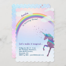 Magical Unicorn, Rainbow & Stars Glitter Birthday
