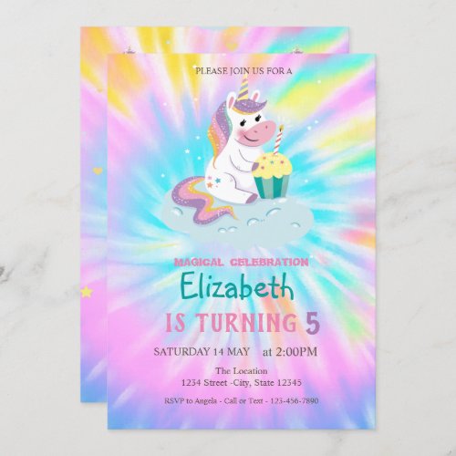 Magical Unicorn Rainbow Tie Dye Birthday Invitation