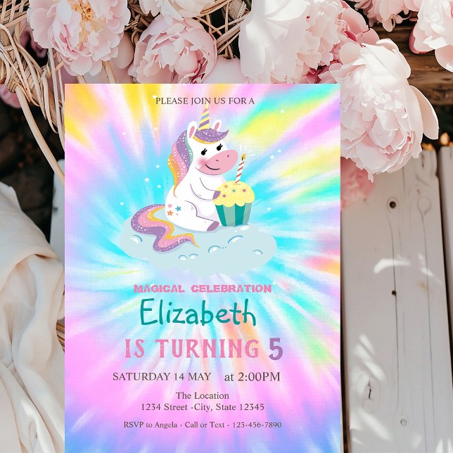 Magical Unicorn Rainbow Tie Dye Birthday Invitation (Creator Uploaded)