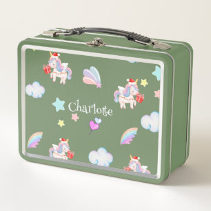 Magical Unicorn rainbow Xmas birthday party Metal Lunch Box