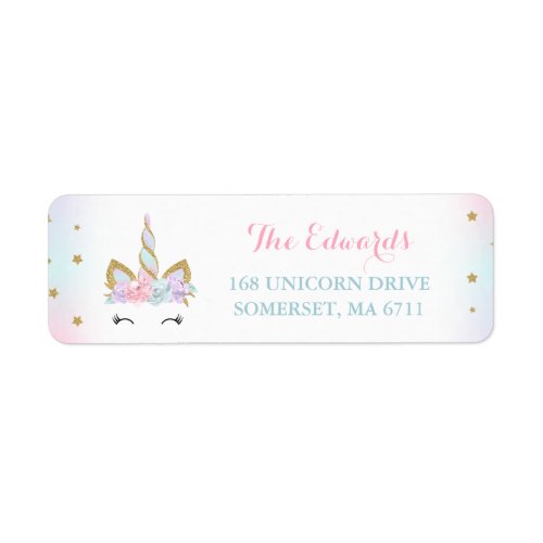 Magical Unicorn Return Address Labels Pink Gold