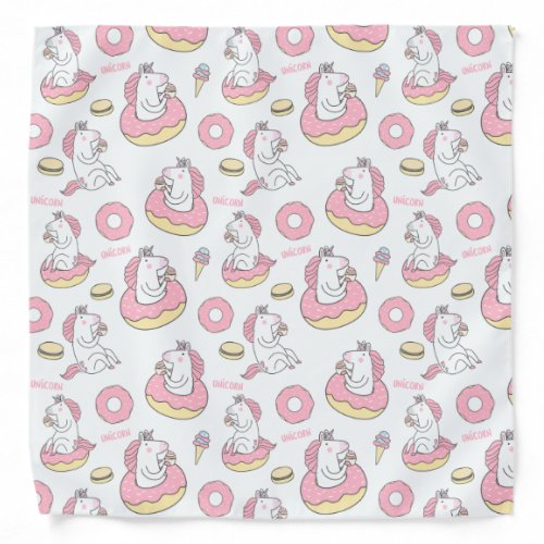 Magical Unicorn Riding a Donut Pattern Bandana