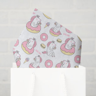 Magical Unicorn Riding a Donut Pattern Tissue Paper
