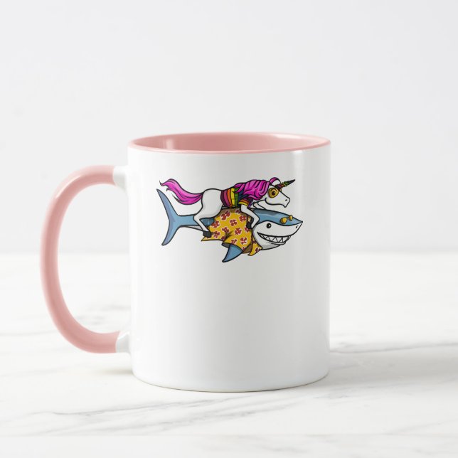 Magical Unicorn Riding Shark Funny Ocean Mug (Left)