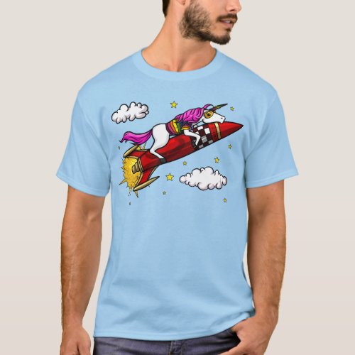 Magical Unicorn Riding Space Rocket Funny T_Shirt
