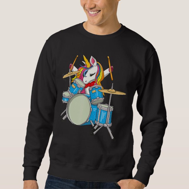 Magical Unicorn Rocking Out As A Drummer Funny Sweatshirt (Front)