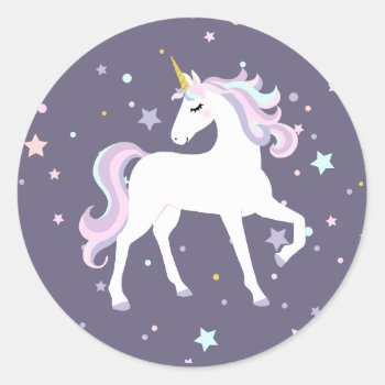 Magical Unicorn Round Sticker. Classic Round Sticker by Whimzy_Designs at Zazzle