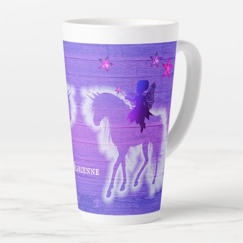 Magical Unicorn Silhouette Blue Pink Personalized Latte Mug