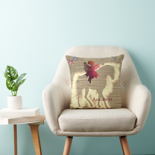 Magical Unicorn Silhouette Colorful Rustic Throw Pillow