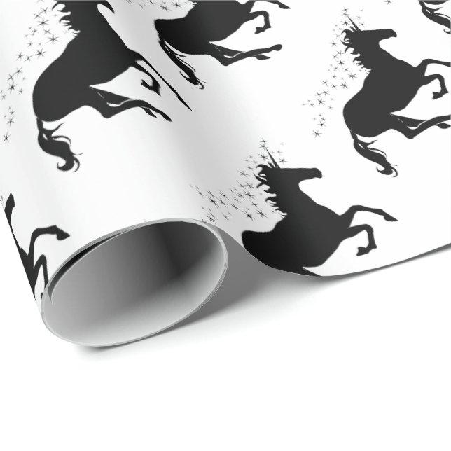 Magical Unicorn Silhouette Elegant Black on White Wrapping Paper (Roll Corner)