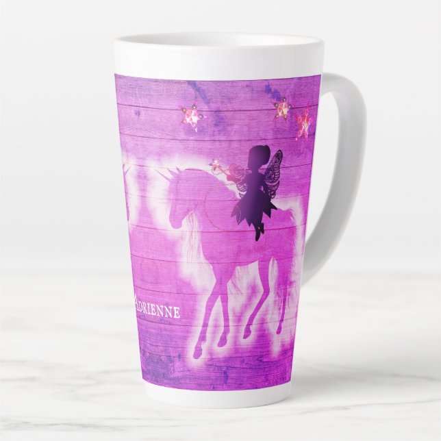 Magical Unicorn Silhouette Pink Personalized Latte Mug (Right Angle)