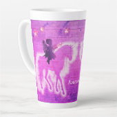 Magical Unicorn Silhouette Pink Personalized Latte Mug (Left Angle)