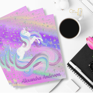 Magical Unicorn Silver Stars Cute Pocket Folder