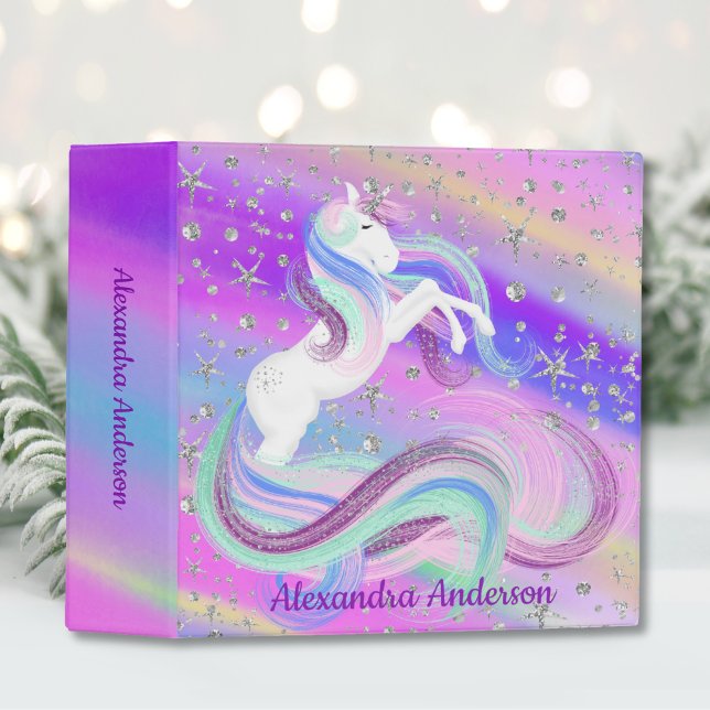 Magical Unicorn Silver Stars School 3 Ring Binder (Creator Uploaded)