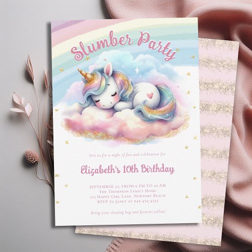Magical Unicorn Slumber Pajama Party Girl Birthday Invitation