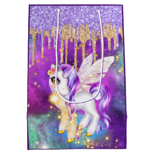 Magical unicorn space glitter galaxy sparkle girls medium gift bag