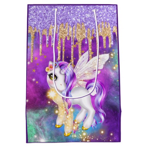 Magical unicorn space glitter galaxy sparkle girls medium gift bag