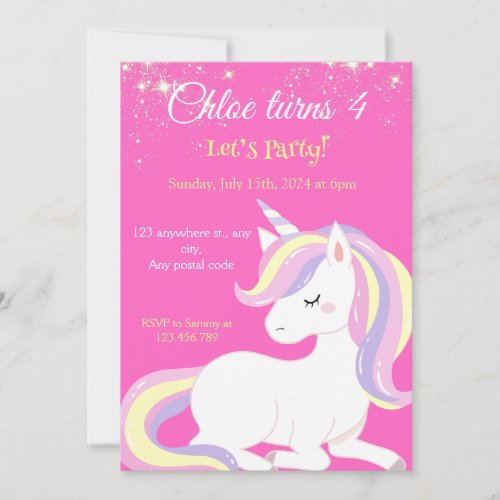 Magical Unicorn sparkles Invitation