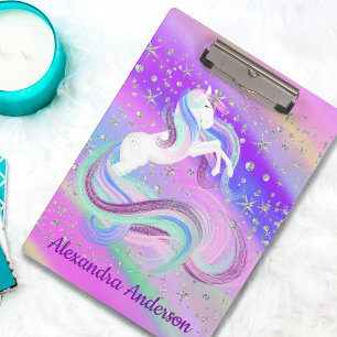 Magical Unicorn Sparkling Silver Stars Clipboard