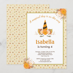 Magical Unicorn Star Fall Halloween Birthday Party Invitation