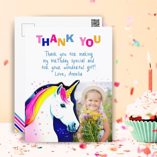 Magical Unicorn Star Girl Photo Birthday Thank you Postcard