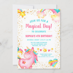 Magical Unicorn Stars Birthday Invitations
