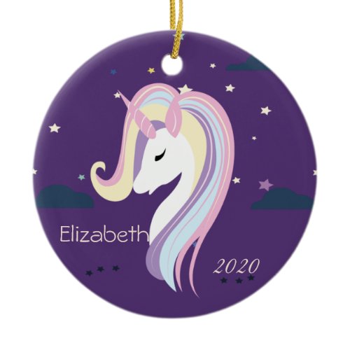 Magical Unicorn Stars Ceramic Ornament