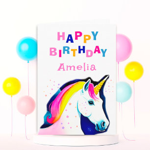 Magical Unicorn Stars Girl Happy Birthday Card