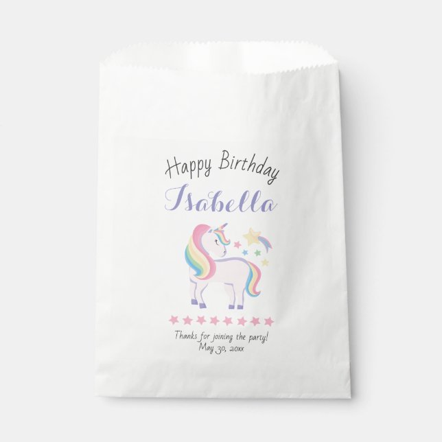 Magical Unicorn & Stars Happy Birthday Party Guest Favor Bag (Front)