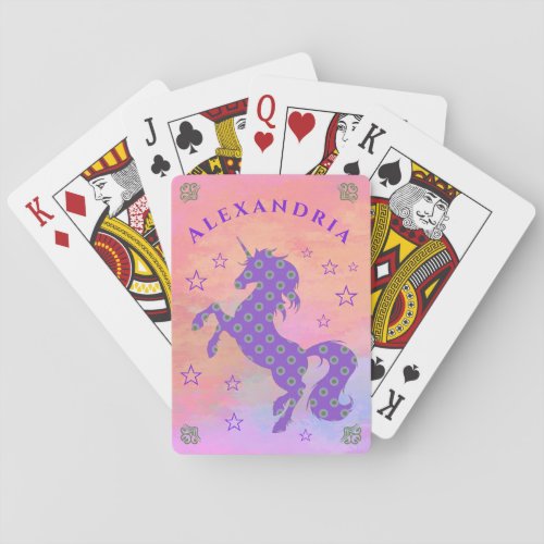 Magical Unicorn Stars Purple Pattern Personalize Poker Cards