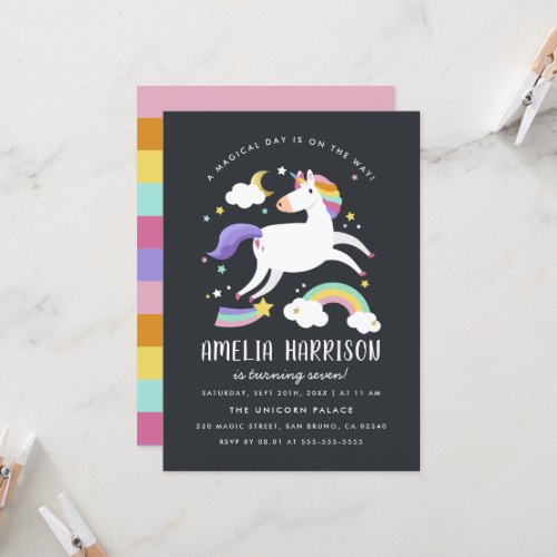 Magical Unicorn Stars  Rainbow Birthday Party Invitation