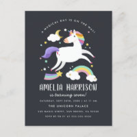 Magical Unicorn, Stars & Rainbow Birthday Party Invitation Postcard