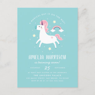 Magical Unicorn, Stars & Rainbow Birthday Party Invitation Postcard
