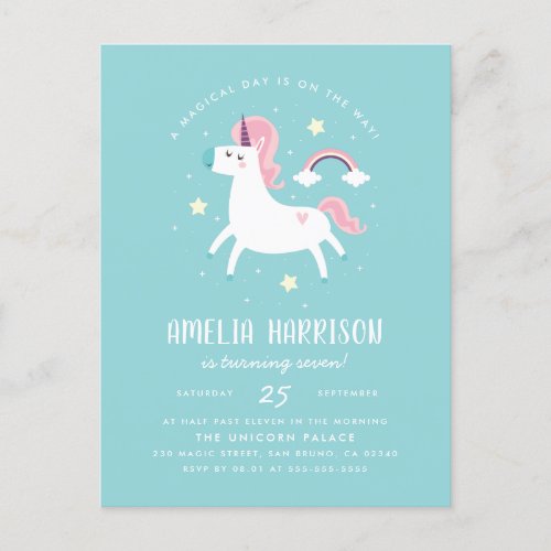 Magical Unicorn Stars  Rainbow Birthday Party Invitation Postcard