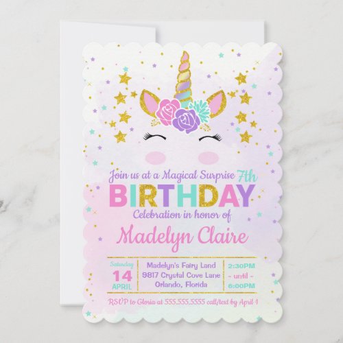 Magical Unicorn Surprise Birthday Party Invitation